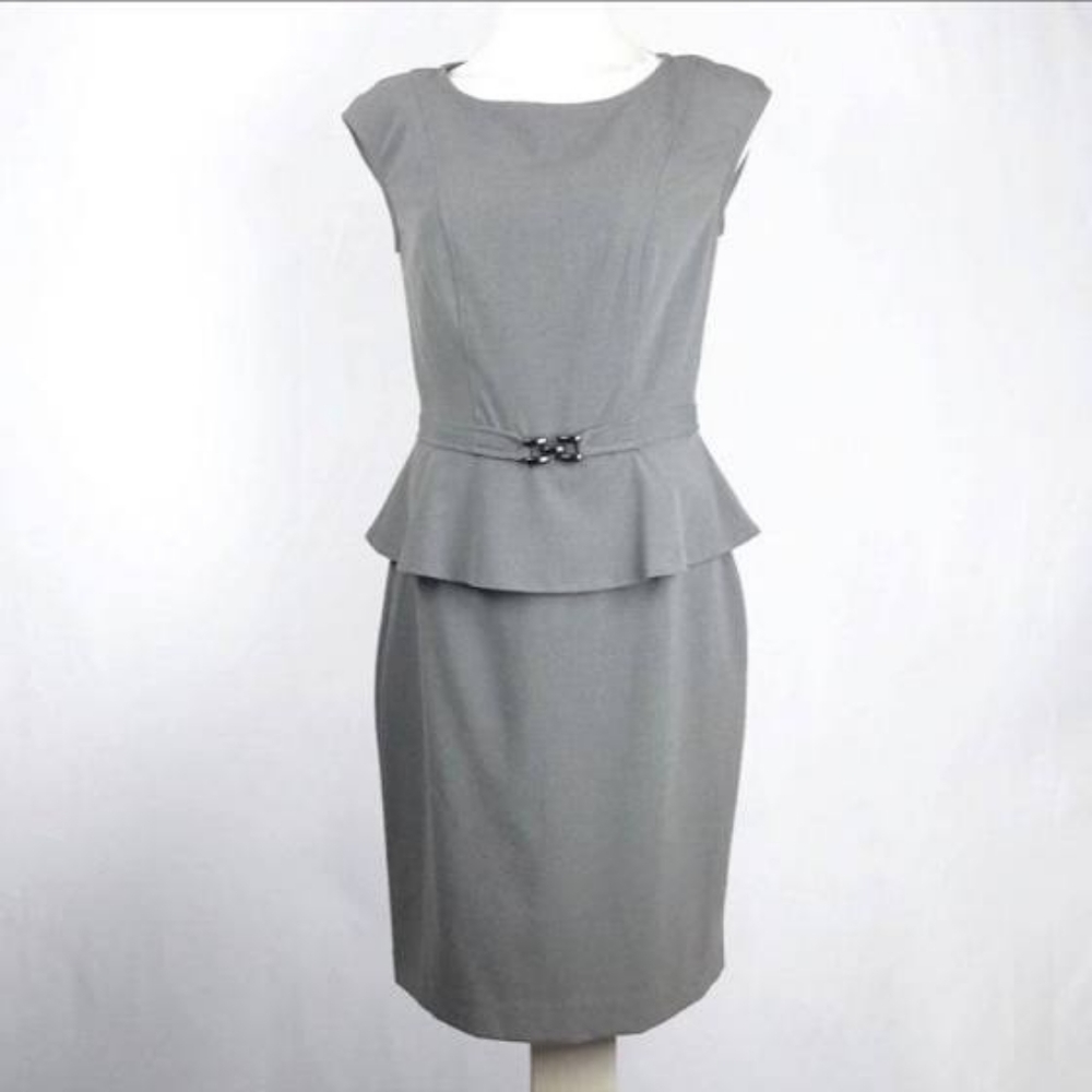 Chaps Grey Peplum Dress Size 8